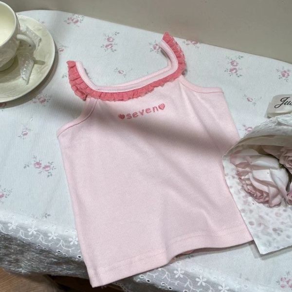 粉嫩絲刺繡背心 