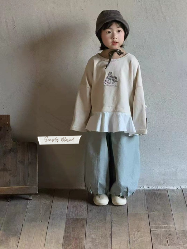 拼接浪漫小樹抽繩大學T 