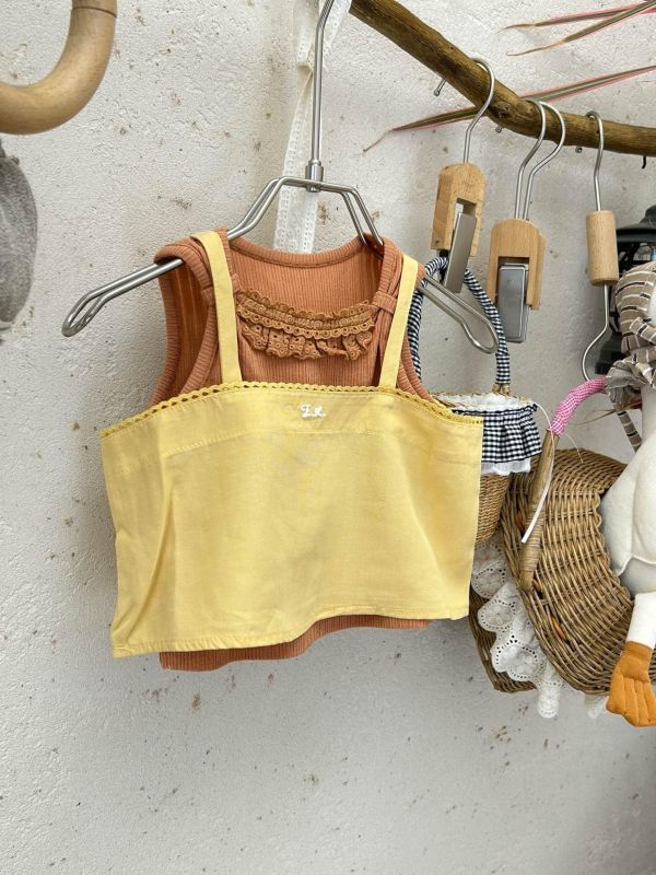 兩件套！夏日黃橘撞色背心套裝 