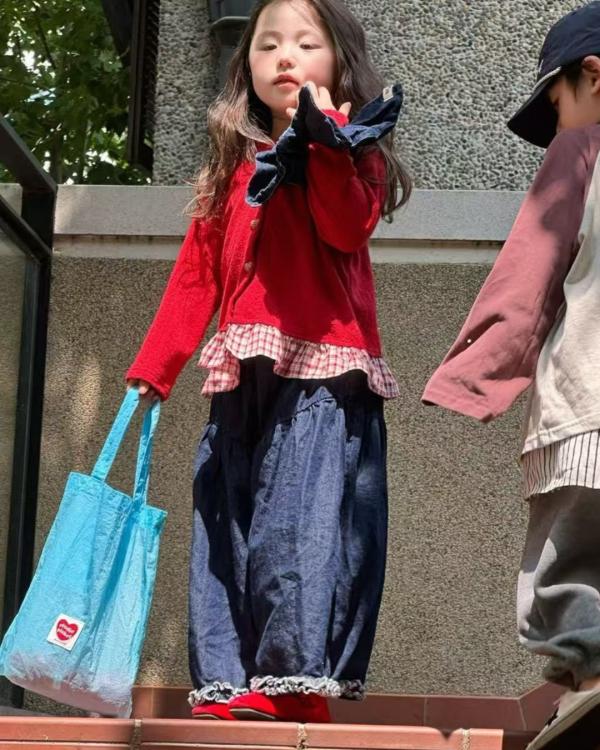 日系花邊原色牛仔長褲 