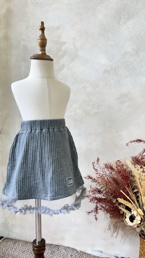 針織刺繡拼紗半裙 