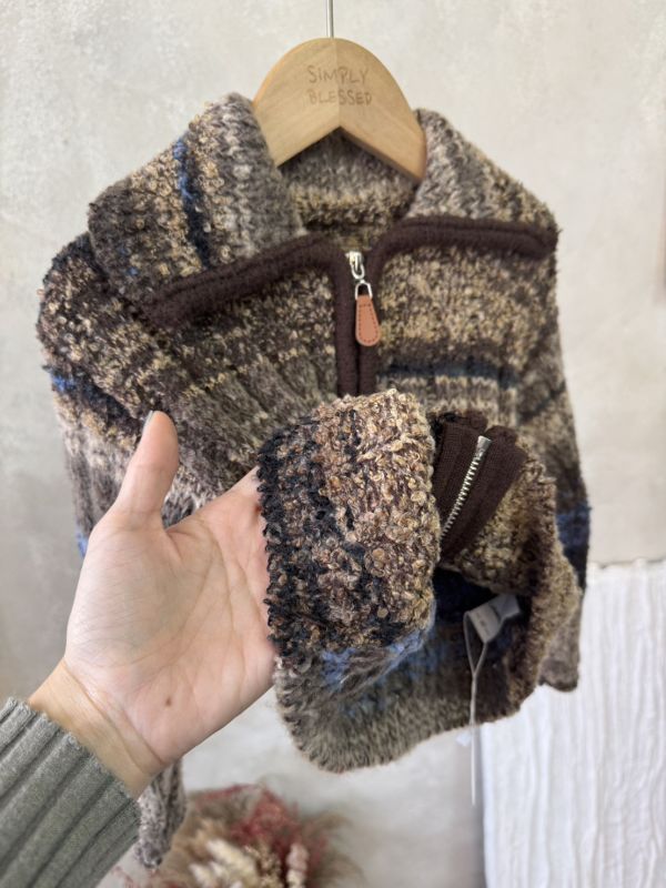 秋色盤復古撞色翻領針織上衣/外套 