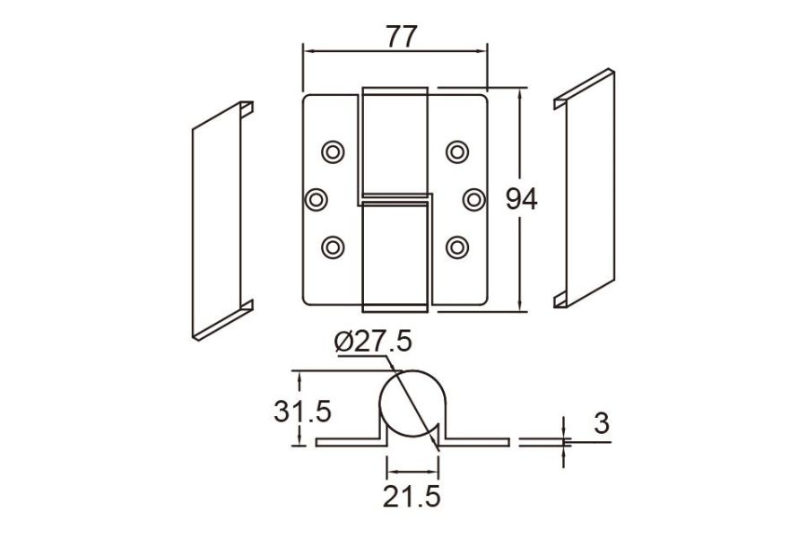 3mm不銹鋼加蓋鉸鏈 平貼式  (3片式) 