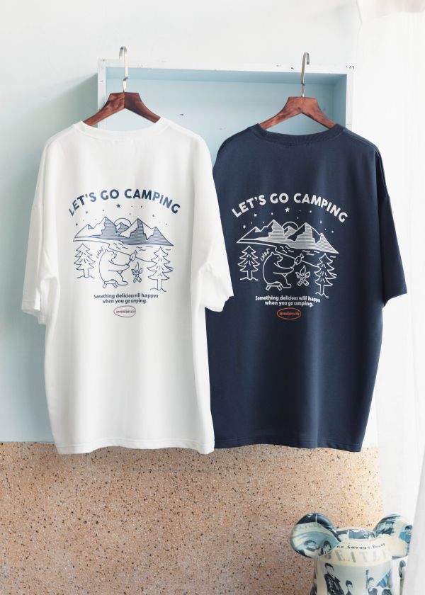 戶外烤魚的熊仔印花短袖上衣 