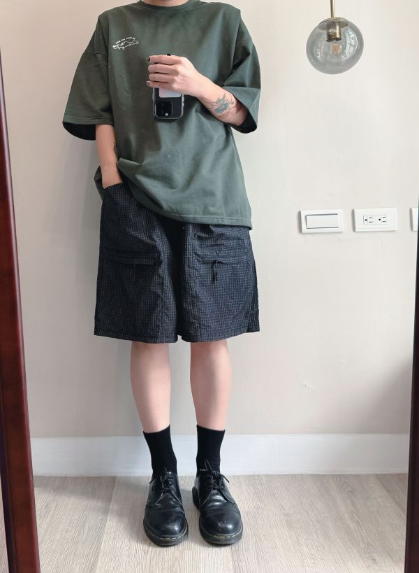格紋工裝大口袋短褲 