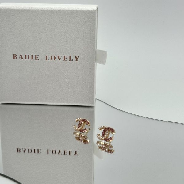 Chanel粉鑽珍珠金色耳環 