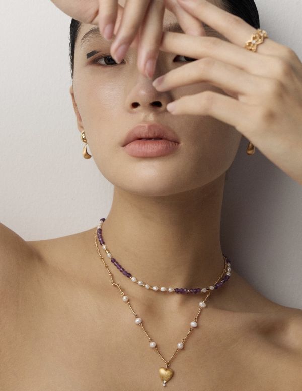 Badie 天然珍珠磨砂吊墜項鍊 