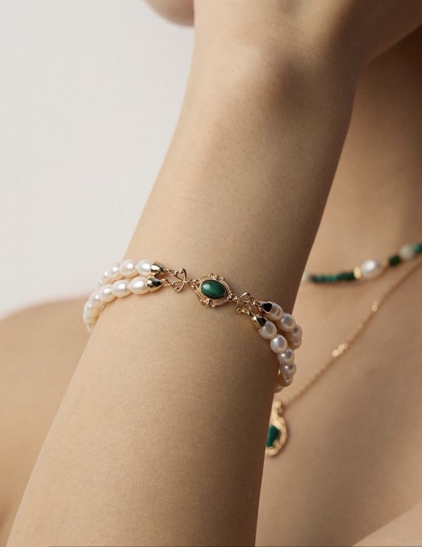 Serein｜主軸｜孔雀石珍珠手鍊 