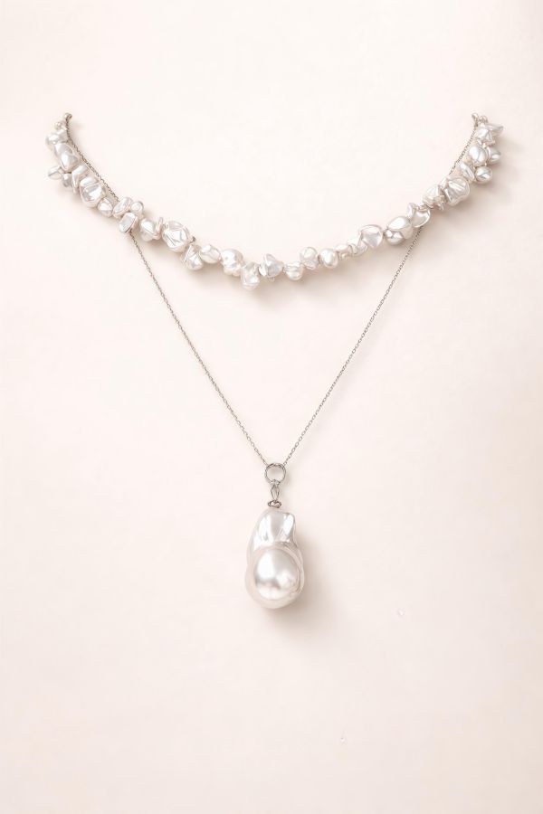 流光不規則珍珠雙層項鍊 