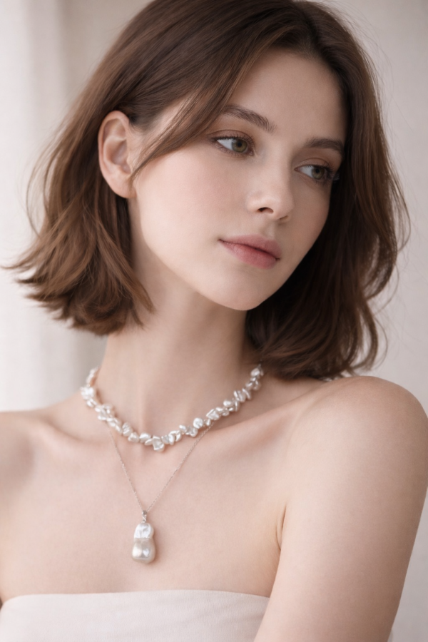 流光不規則珍珠雙層項鍊 