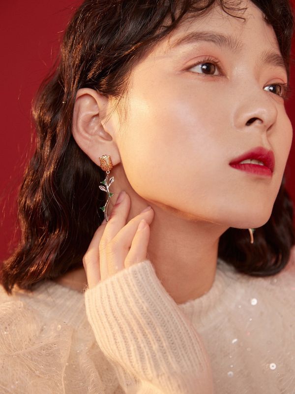 Célyn｜玫瑰花水鑽耳環 