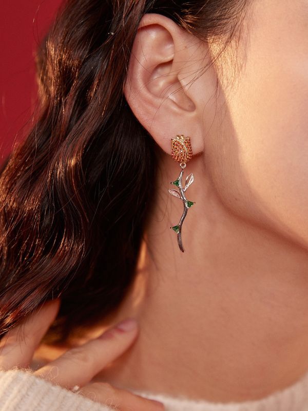 Célyn｜玫瑰花水鑽耳環 