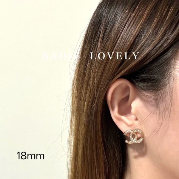Chanel Vintage 金色水鑽菱格耳環 