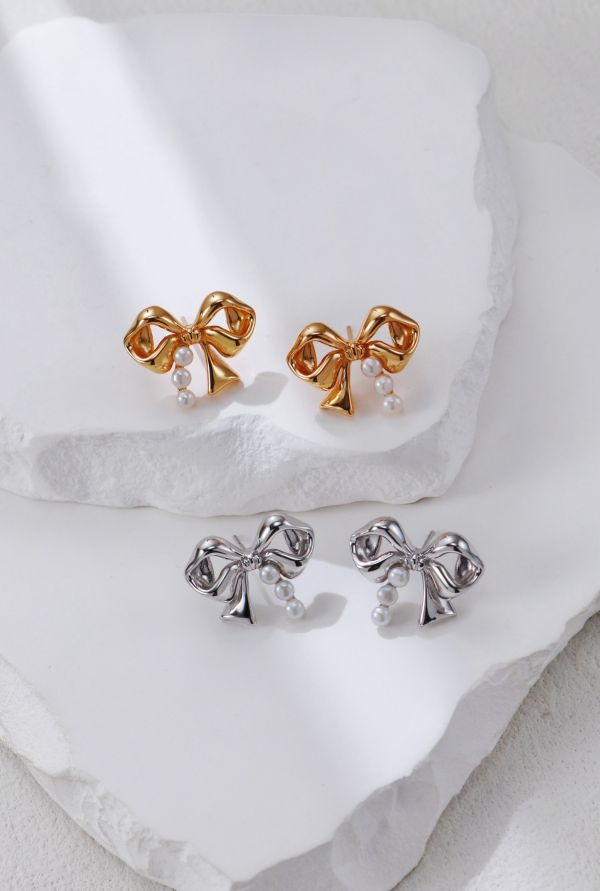 Velora｜蝴蝶結珍珠耳環 