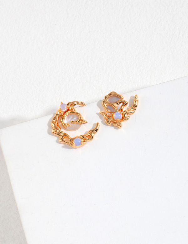 Dawn｜晨光月華｜純銀蛋白石耳環 