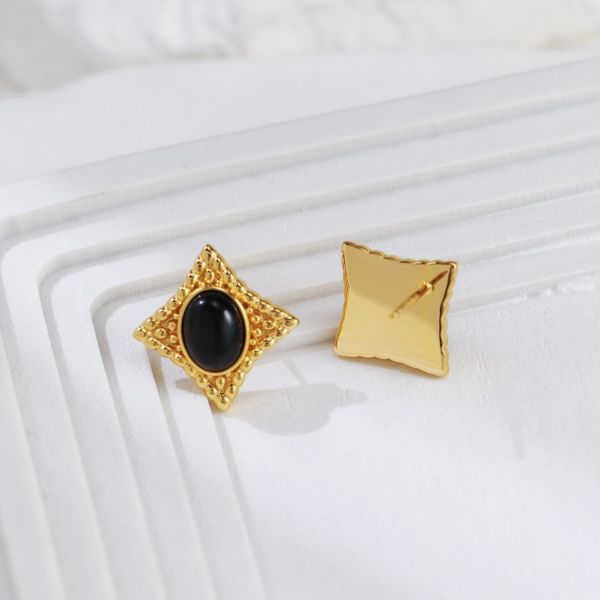 復古金色黑瑪瑙耳環 