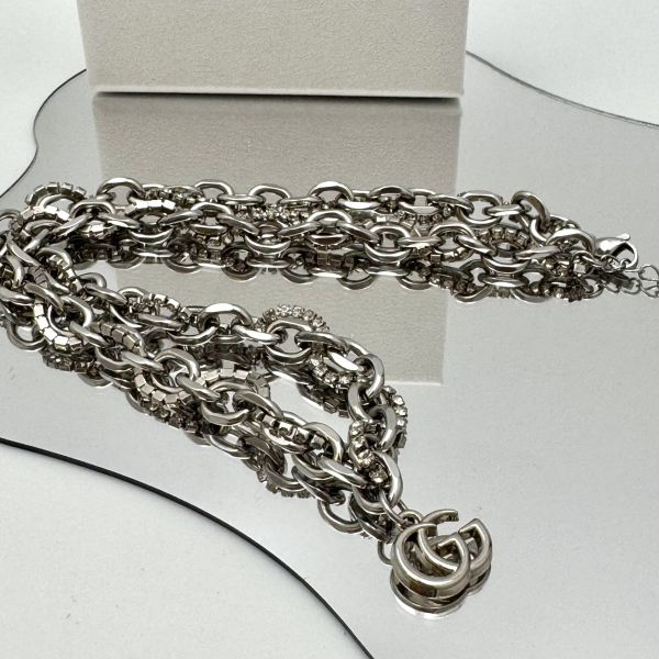 Gucci 純銀水鑽交叉鏈條 