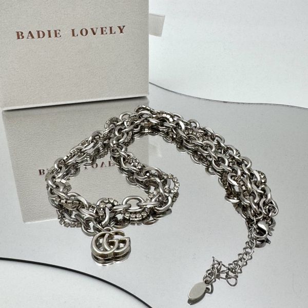 Gucci 純銀水鑽交叉鏈條 