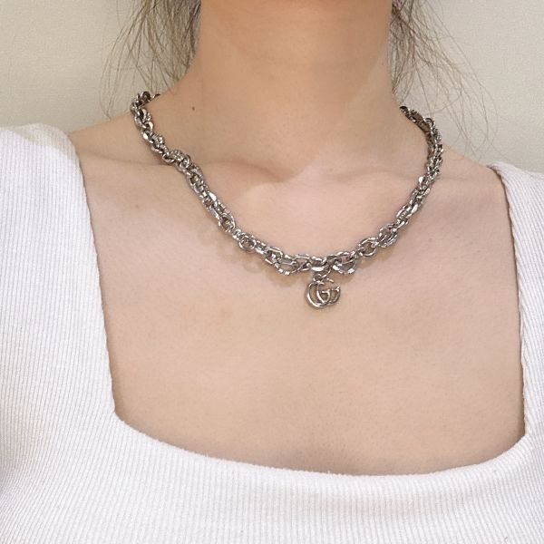 Gucci 純銀水鑽交叉鏈條 