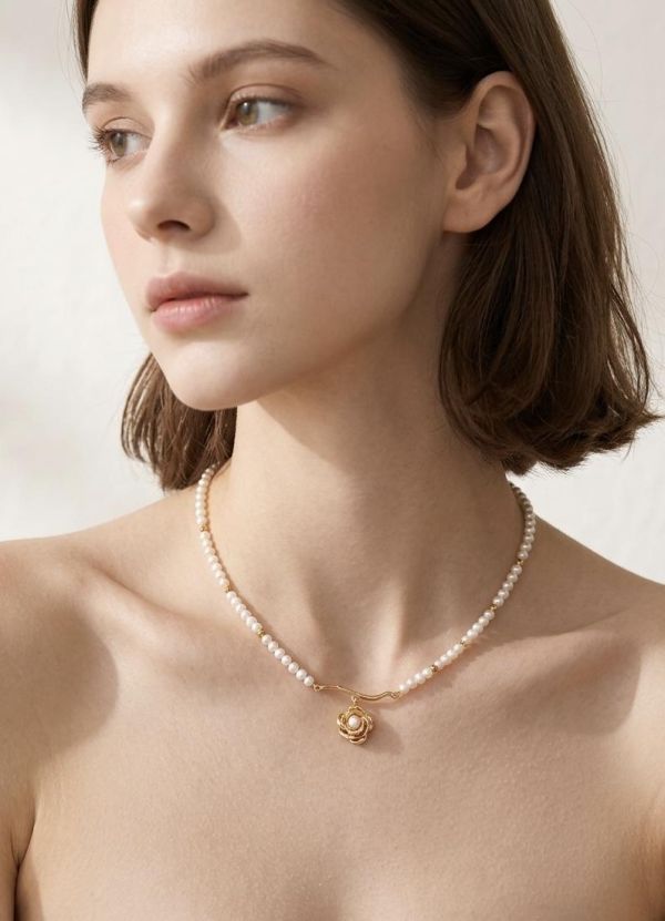 珍珠玫瑰花珠光項鍊 