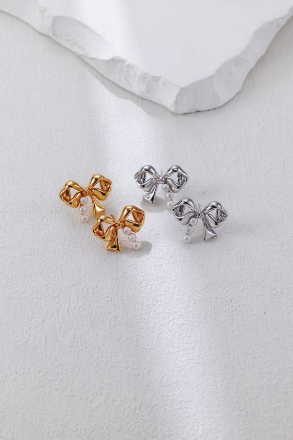 Velora｜蝴蝶結珍珠耳環 