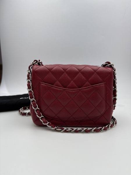 Chanel CF酒紅銀扣荔枝皮方胖子 