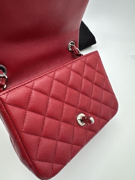 Chanel CF酒紅銀扣荔枝皮方胖子 