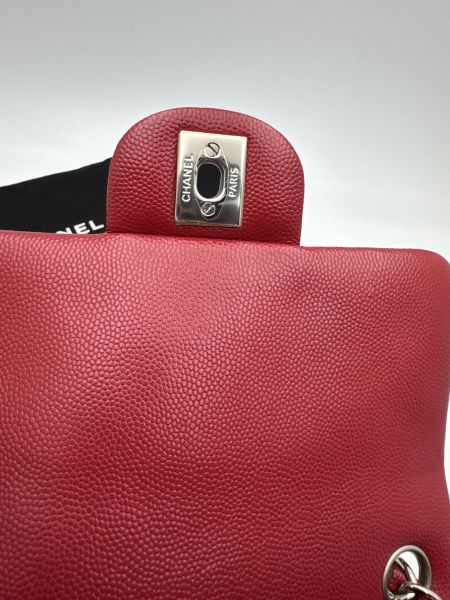 Chanel CF酒紅銀扣荔枝皮方胖子 