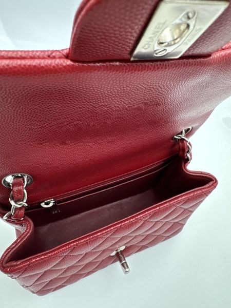 Chanel CF酒紅銀扣荔枝皮方胖子 