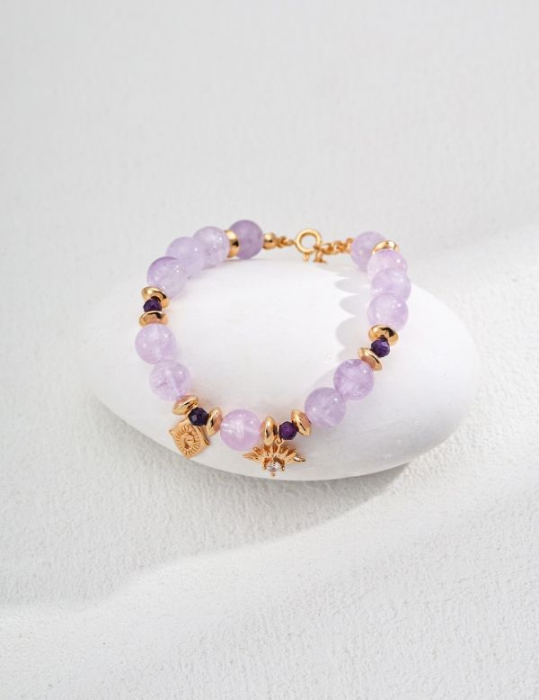 Crystal 薰衣草紫晶手鏈 紫水晶手鍊、能量水晶飾品、祈願幸運飾品、18K金鍍飾、CLAJO