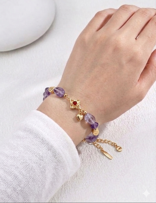 摯愛薰衣草紫晶手鏈 紫水晶手鍊、能量水晶飾品、祈願幸運飾品、18K金鍍飾
