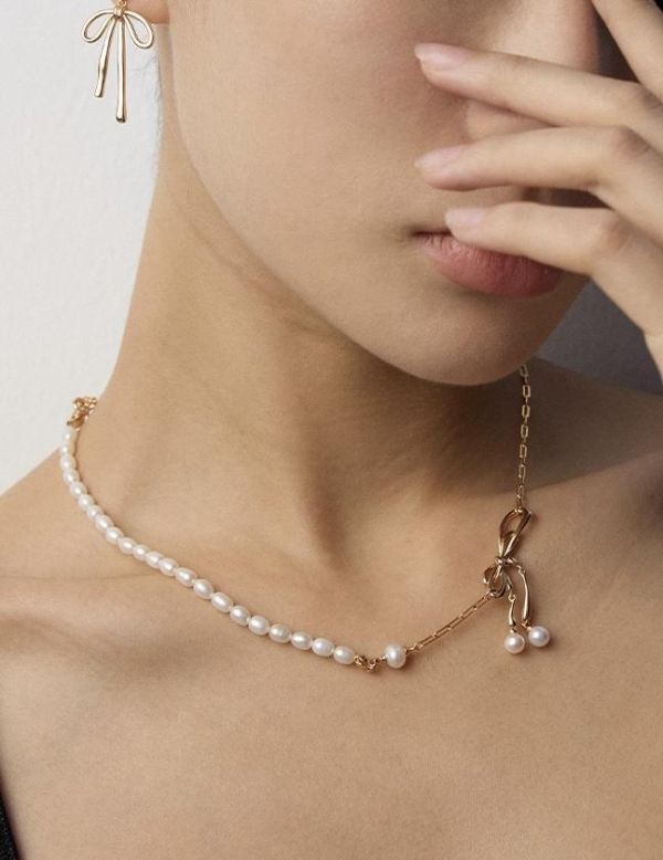 Velora｜蝴蝶結點綴珍珠項鍊 