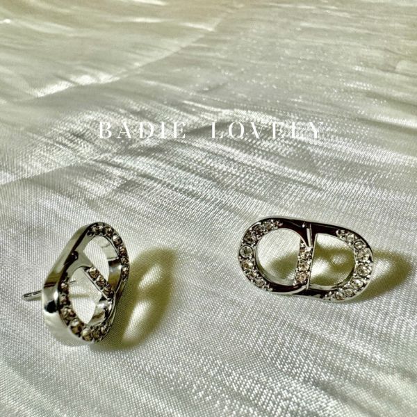 Dior 銀色閃鑽耳環 