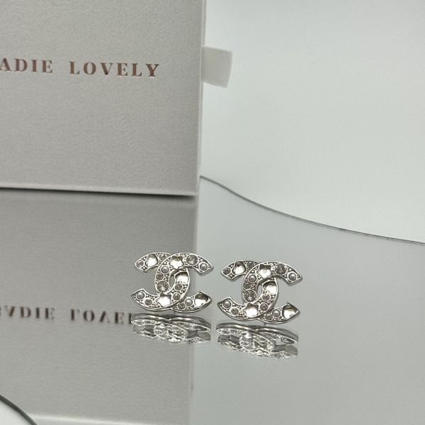 Chanel銀色星鑽耳環 