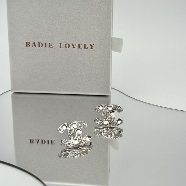 Chanel銀色星鑽耳環 