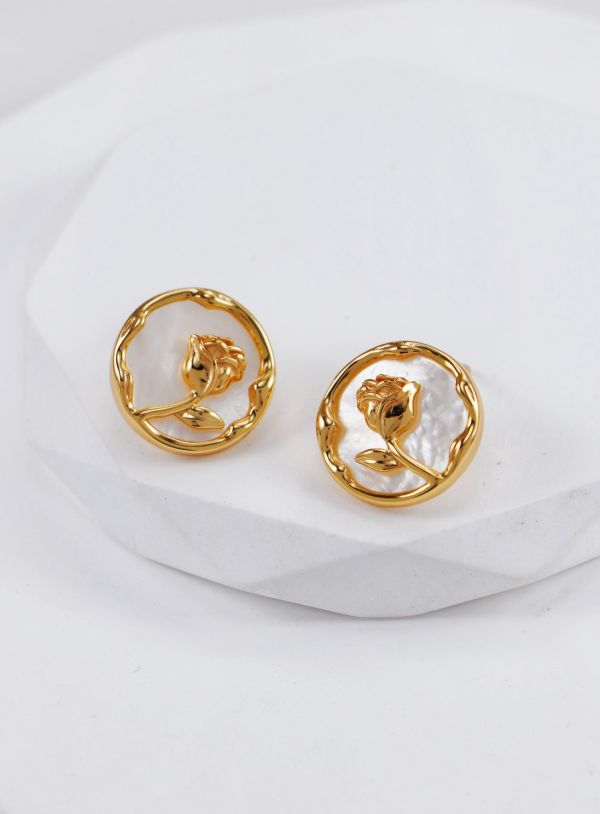 Velora｜玫瑰貝母耳環 