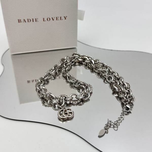 Gucci 純銀水鑽交叉鏈條 