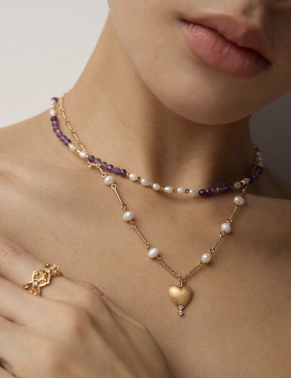 Badie 天然珍珠磨砂吊墜項鍊 