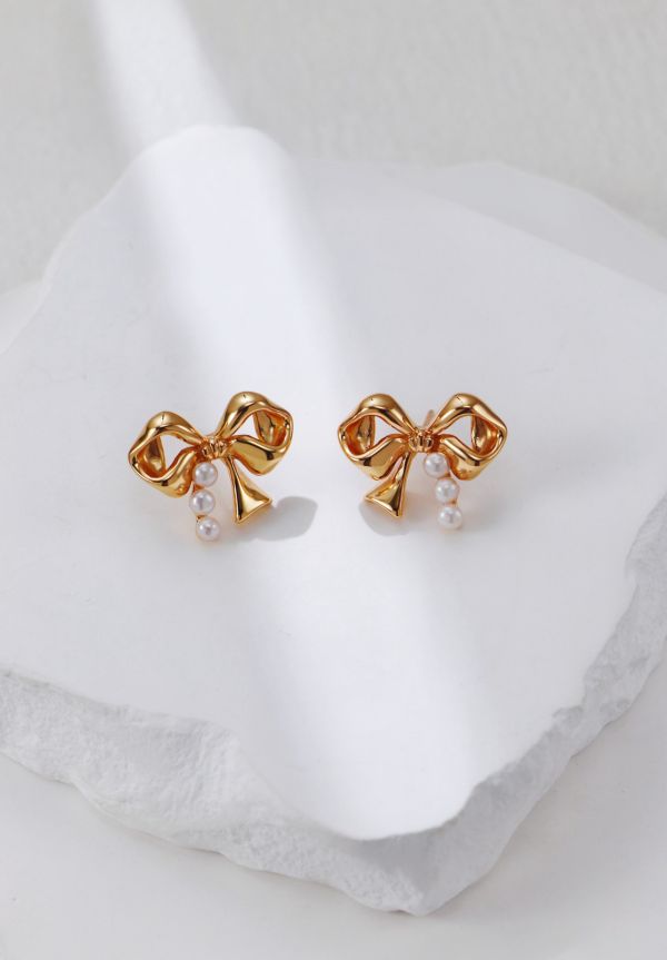 Velora｜蝴蝶結珍珠耳環 