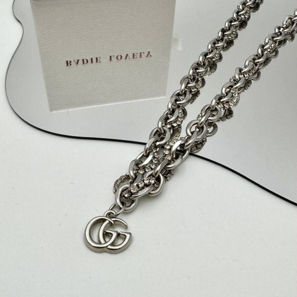 Gucci 純銀水鑽交叉鏈條 