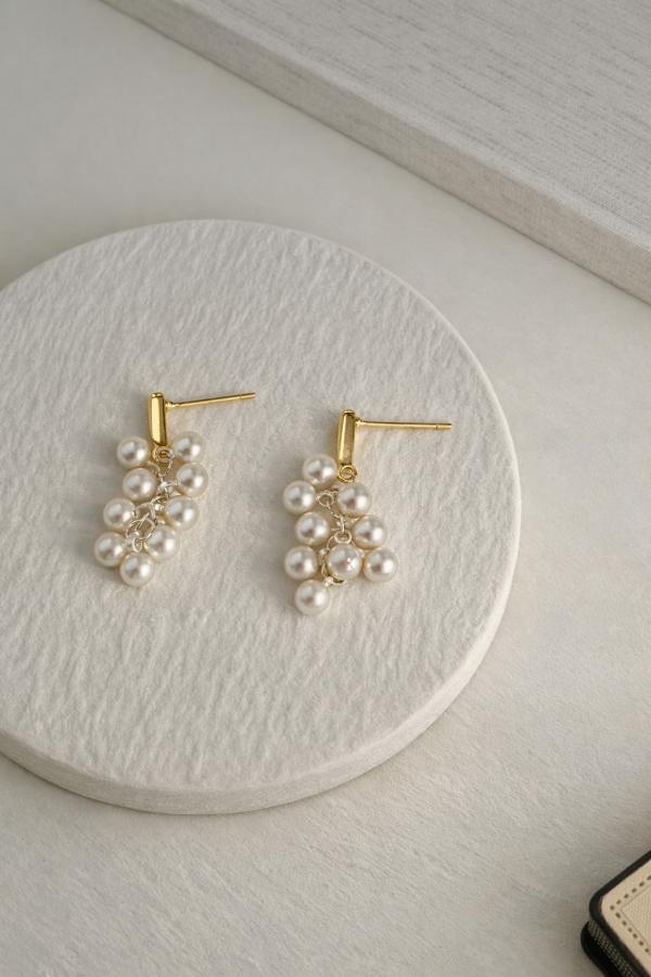 珍珠葡萄串吊墜耳環 