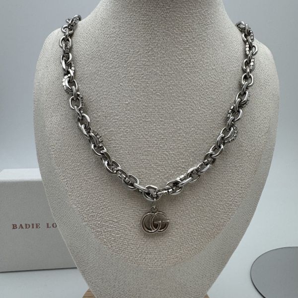 Gucci 純銀水鑽交叉鏈條 