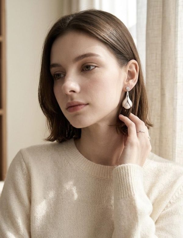 天然亮面珍珠鋯石耳環 