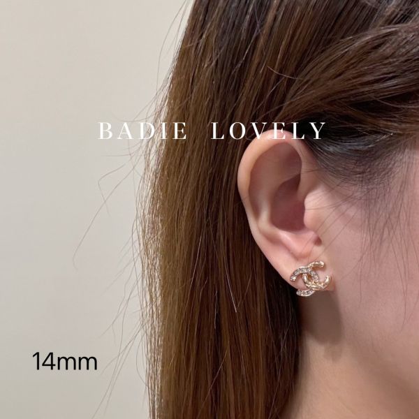 Chanel Vintage 金色水鑽菱格耳環 