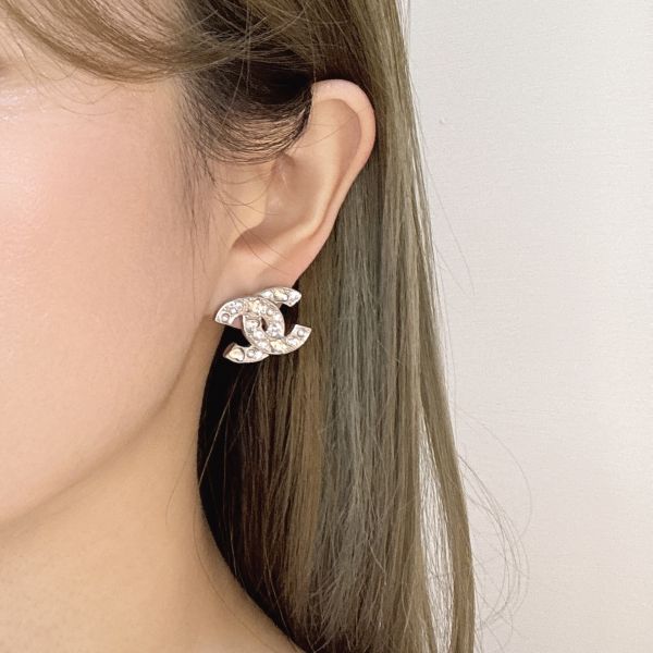 Chanel銀色星鑽耳環 