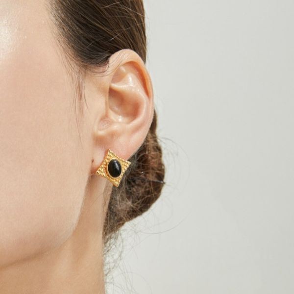 復古金色黑瑪瑙耳環 