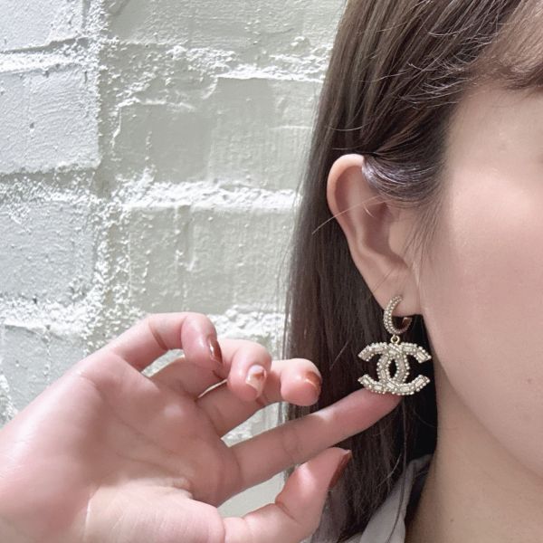 Chanel金鑽珍珠吊墜耳環 