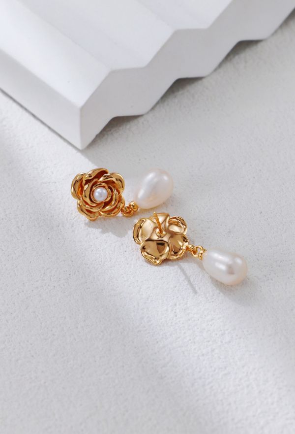 Célyn｜玫瑰花珍珠耳環 