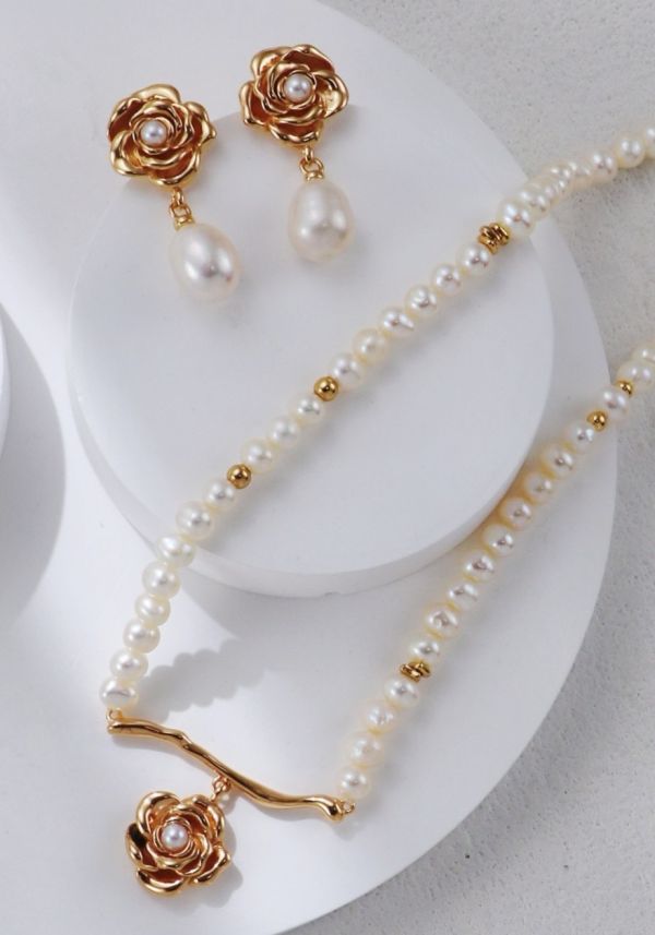 Célyn｜玫瑰花珍珠耳環 