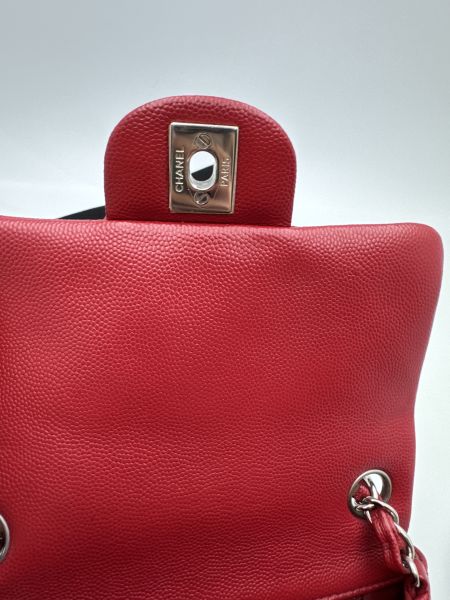 Chanel CF酒紅銀扣荔枝皮方胖子 
